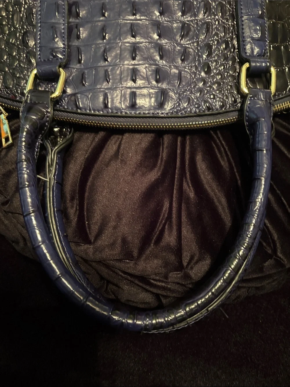 Croc-Embossed faux Leather Satchel in Navy, Red & Brown fashion bag.